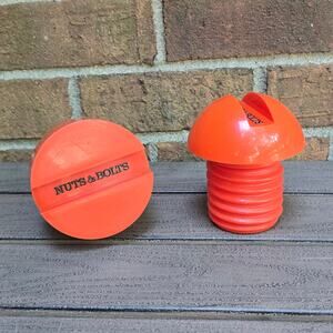 Orange Cologne Bottle EMPTY Collectible Glass Plastic Top Nuts Bolts Vtg Colton
